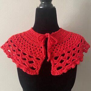 Handmade Crochet Large Red Acrylic Collar Neckwear Accessory
